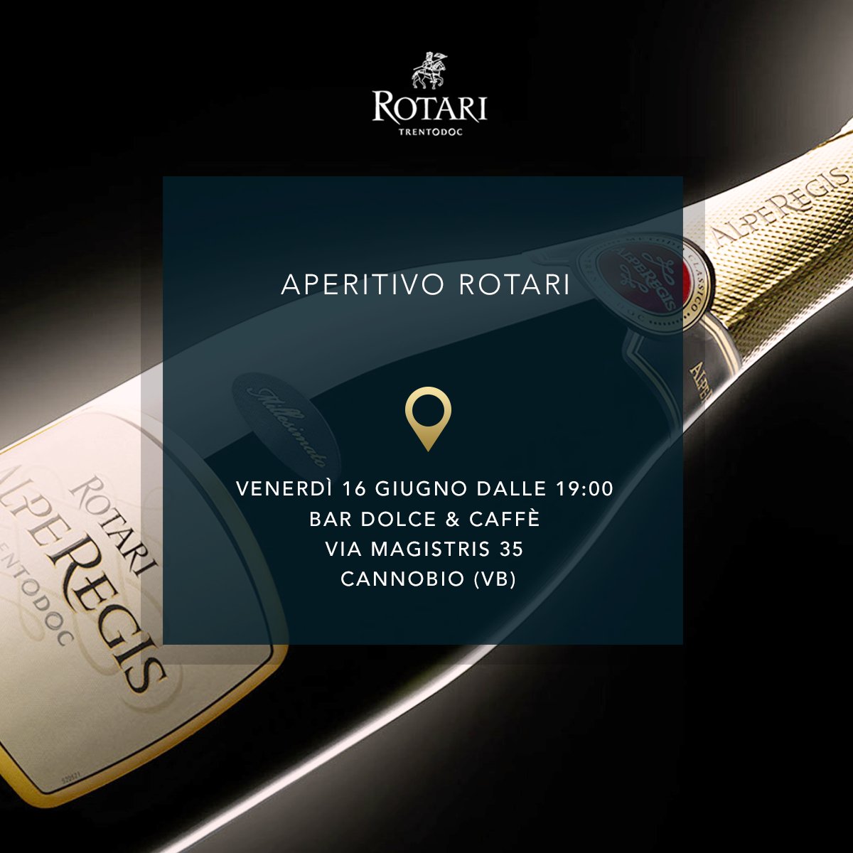 RotariSpumante's tweet photo. Passa una serata in compagnia delle nostre bollicine! Ti aspettiamo da Dolce &amp; caffè di Cannobio per un aperitivo firmato Rotari! https://t.co/j3ROS64t8F