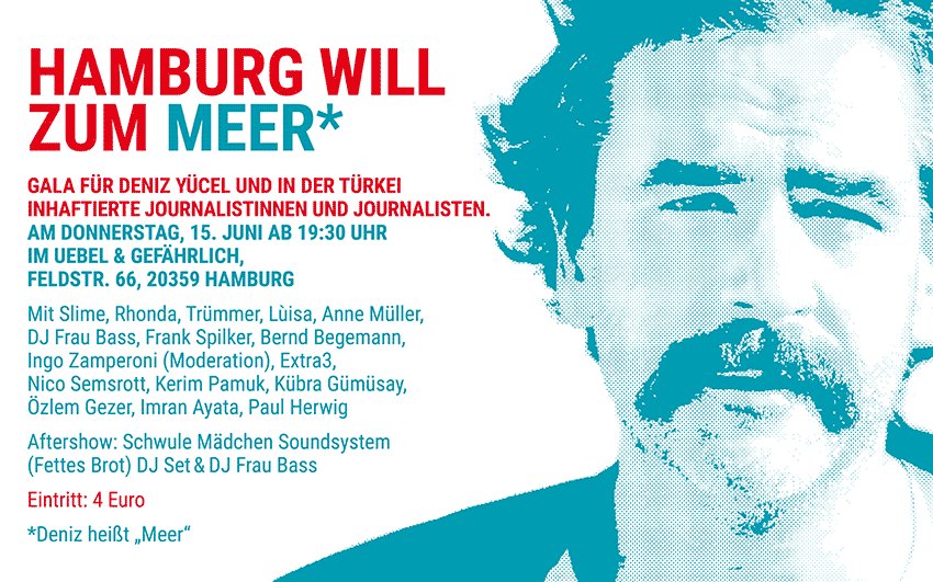 Fett: Aftershowparty nach der #FreeDeniz-Gala am 15.6. im Hamburger Uebel&amp;Gefährlich mit <a href="/fettesbrot/">Fettes Brot</a>. Alle hin da! facebook.com/events/6410603…