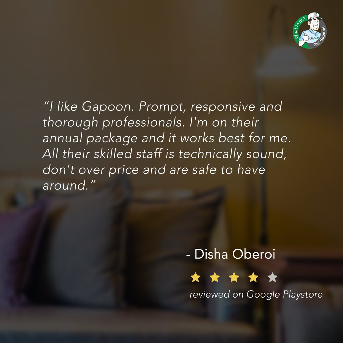 GapoonServices's tweet photo. Bangalore's beloved RJ- Disha Oberoi shares her experience about Gapoon's maintenance packages.
#GMC  #CustomerExperience #feedback https://t.co/xzyTn9A8wr