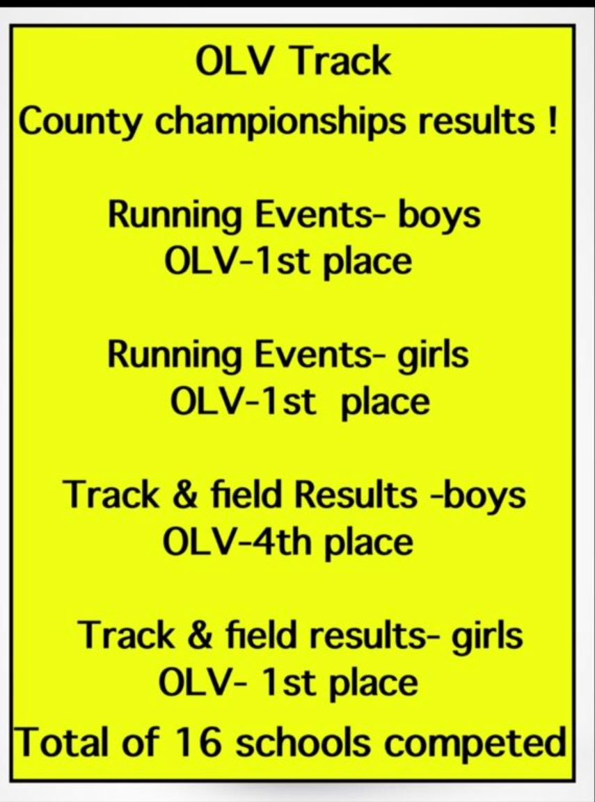 OLV_School_MtV's tweet image. OLV sends a huge congratulations to our track team and all the students in the @CWCatholicSchls that competed. Thank you @OLV_Track !!!