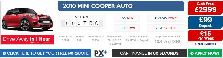 CanCanCar's tweet photo. From just £15 per week this 2010 MINI COOPER AUTO could be yours! Apply now for a decision in 60 seconds! https://t.co/BsC3GQ7r0P https://t.co/SaoKGgT7lB