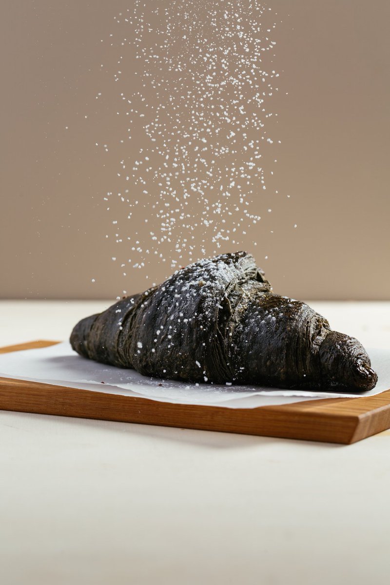 Croissant - but not how you've seen it before. A vegan friendly croissant made from charcoal, soft in texture &amp; sweet in flavour. #vegan