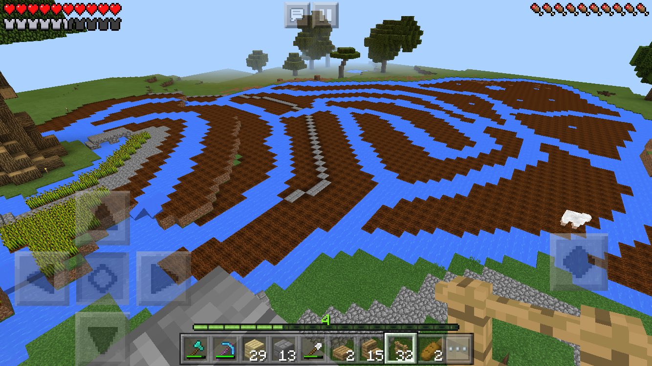 やーです マイクラニキのマイクラ日記 檄寒 12ページ 畑改築 畑の規模を160 まで増やしました いやぁ とにかく作業量が多かったww石レンガで囲った部分が前までの大きさです マインクラフトpe マイクラサバイバル Minecraft マイクラ マイクラ