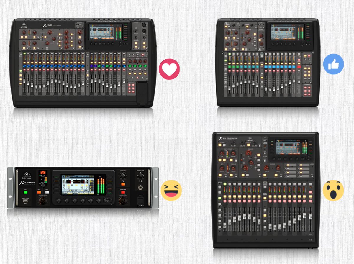 Behringer's tweet photo. Tweet us your answer w/ an emoji and the product you choose: #X32 #X32Compact #X32Rack #X32Producer #Friyay https://t.co/DEw2xNehV2