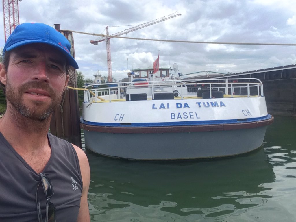soupsurfer's tweet photo. Lai da Tuma - herinnert me aan een week geleden! Het meertje van Tuma is de bron van de Rijn hoog in de bergen. Nu tussen de vrachtschepen. https://t.co/AgVWKKfzd9