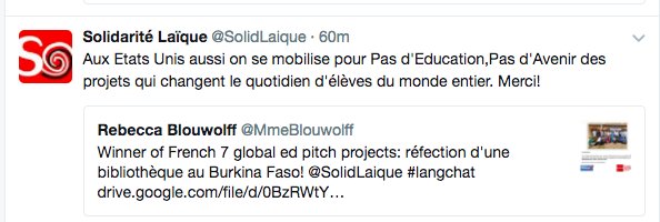 WMSFrench's tweet photo. Thrilled that my French 7 students' pitch projects for global education got a RT from the sponsoring NGO in France! #realworldeducation https://t.co/XFsxw4HZB0