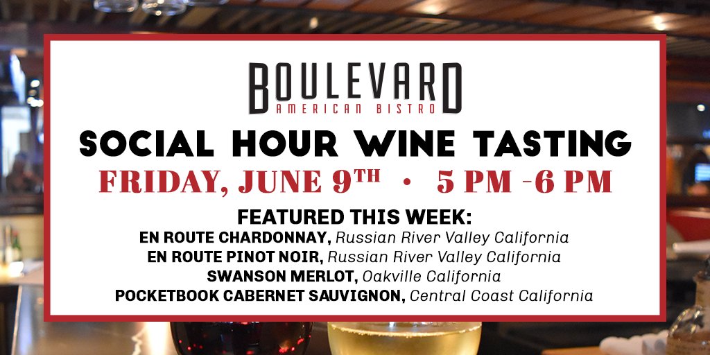 theblvdbistro's tweet photo. Join us tonight for our Free #Wine Tasting Social Hour with select @EnRouteWine and Swanson wines! 🍷  #winetasting #nola #happyhour https://t.co/PoFOL71Rzi