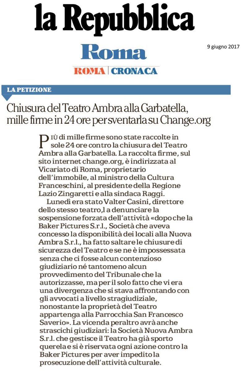 Siamo quasi a 1500 firme! Aiutaci a salvare il #Teatro Ambra alla Garbatella! Firma la petizione online >> goo.gl/lyMIQ1! #Roma