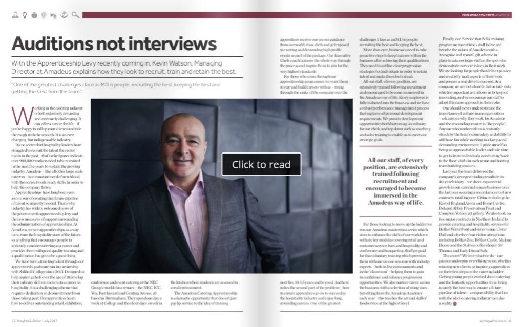 Auditions. MD of @Amadeusfood Kevin Watson explains how they recruit, train &amp;retain the best bit.ly/2rcnsf8 #InsightsAction