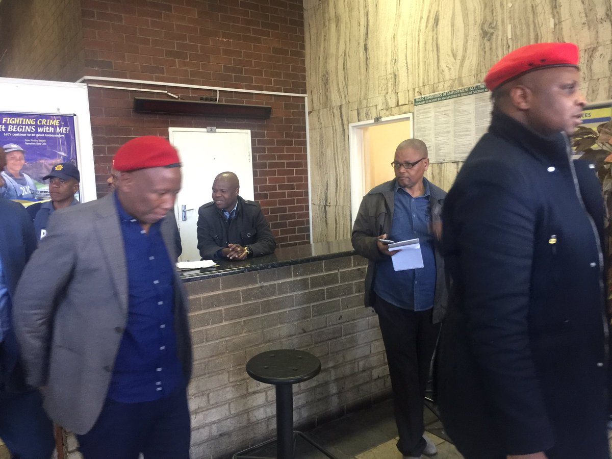 ewnreporter's tweet photo. #EFFTransnet Julius Malema has laid criminal charges against Malusi Gigaba, President Jacob Zuma and the Gupta family in Johannesburg. TK https://t.co/3LlnlPBLPy