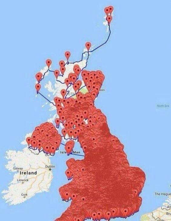 TerribleMaps's tweet image. For those of you suffering from election fatigue. A map of pubs in the UK #GE2017