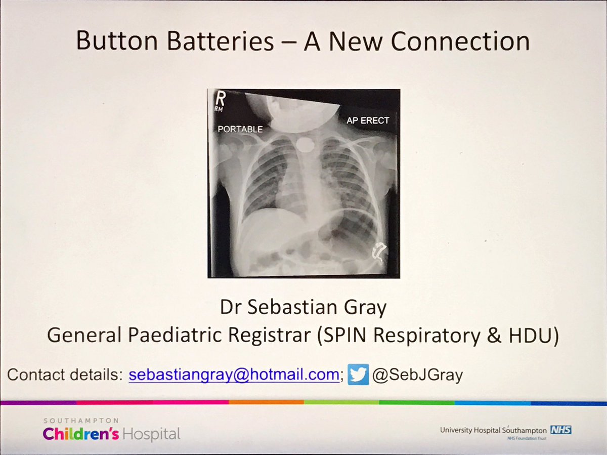SebJGray's tweet photo. Presenting dangers of button batteries from @Sotonchildhosp #EURYPA session #Europaediatrics - very apt #childsafetyweek @childsafetyweek https://t.co/hq98BnsKwu