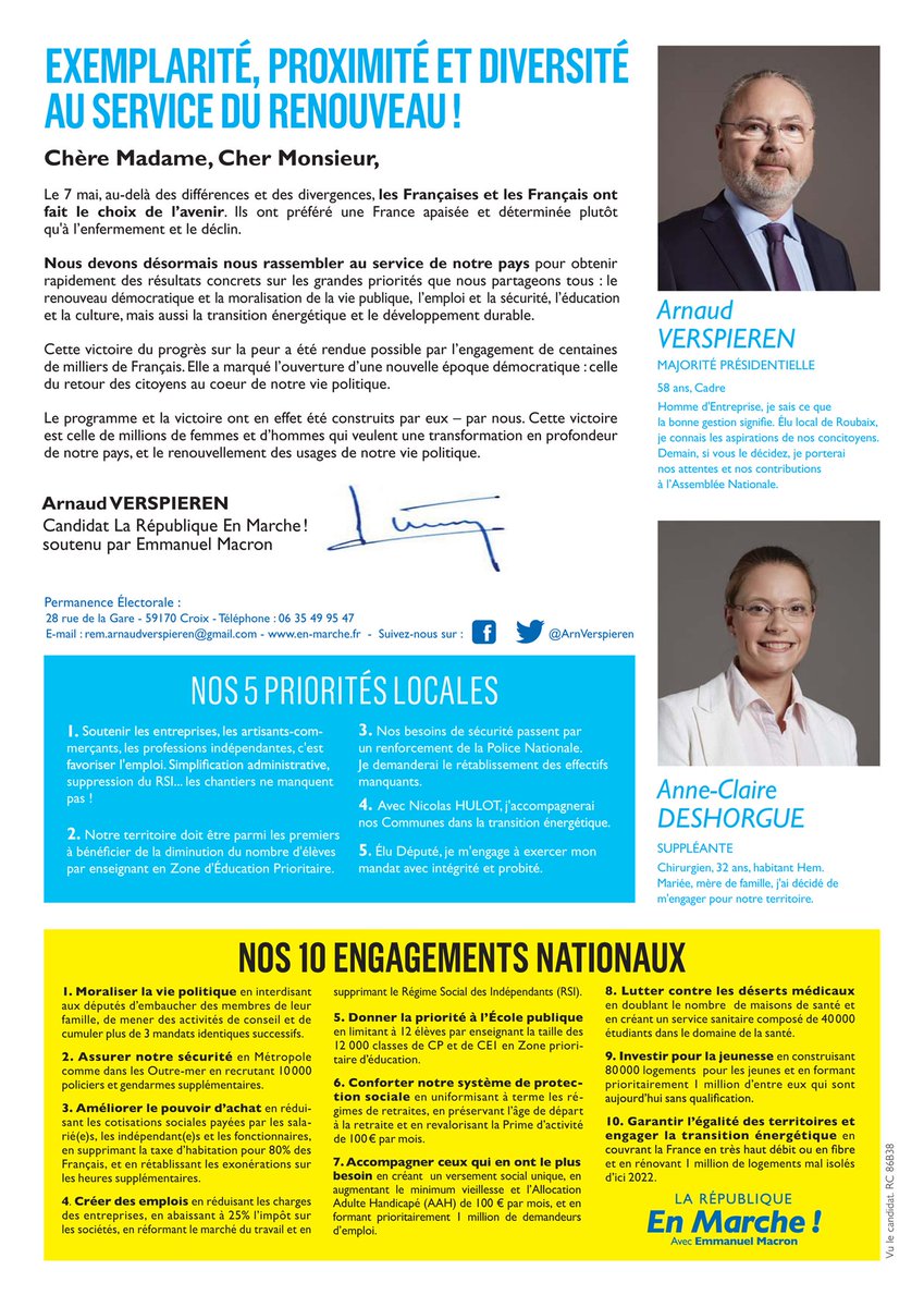 ArnVerspieren's tweet photo. Dimanche 11 juin, votez pour donner une majorité au PR Macron. 
Je compte sur vous, comme vous pouvez compter sur moi. 
#Circo5907 #LREM https://t.co/WH4oNONsJp