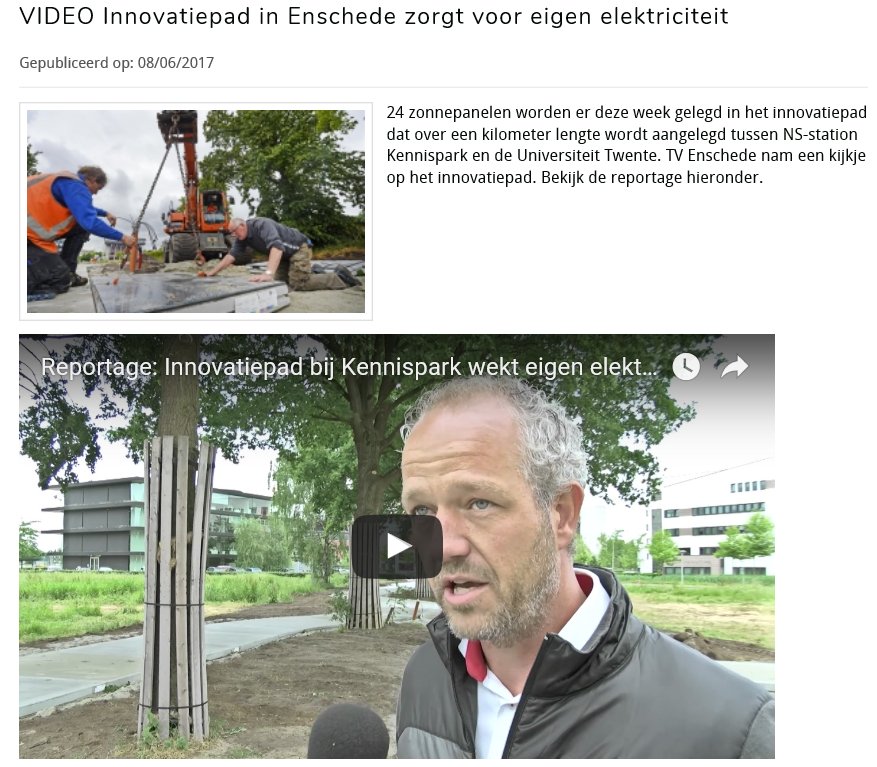 Easypathbv's tweet image. 1 km met 24 #Solarpath #zonnepanelen voor het @innovatiepad tussen NS-station @Kennispark en @UTwente. tvenschedefm.nl/video-innovati… Dank @tvefm.