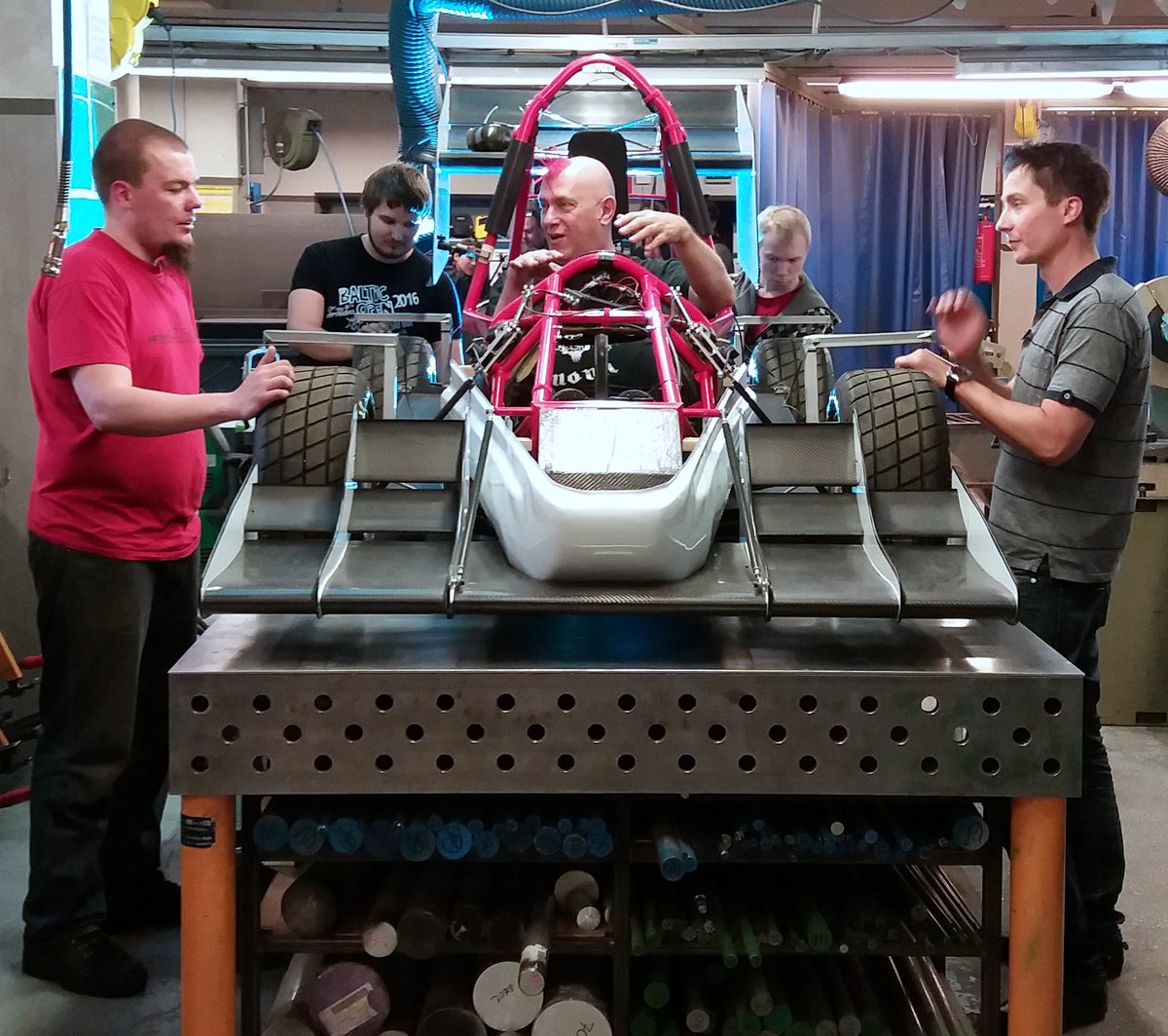 AnneKHelenius's tweet photo. Making of @STulevaisuus #SähköinenLiikenne w @HarriSantamala &great students of @Metropolia #HowyJacobs testing e-Formula #electrictransport https://t.co/feJBWHNSmd