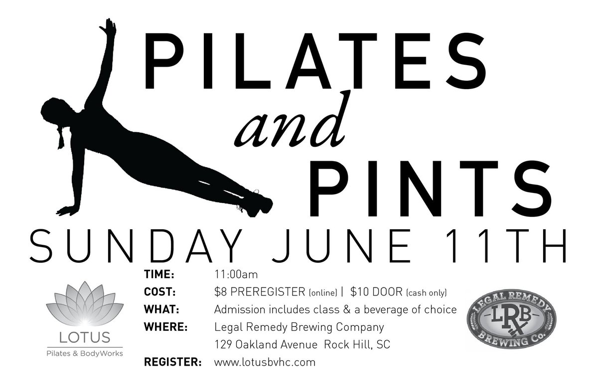 LegalRemedyBrew's tweet photo. Join us this Sunday for #PilatesandPints! Pre-register to reserve your space: https://t.co/ktw2oyxbIq #pilates #pints #rockhill #scbeer https://t.co/rm2HBty3BX