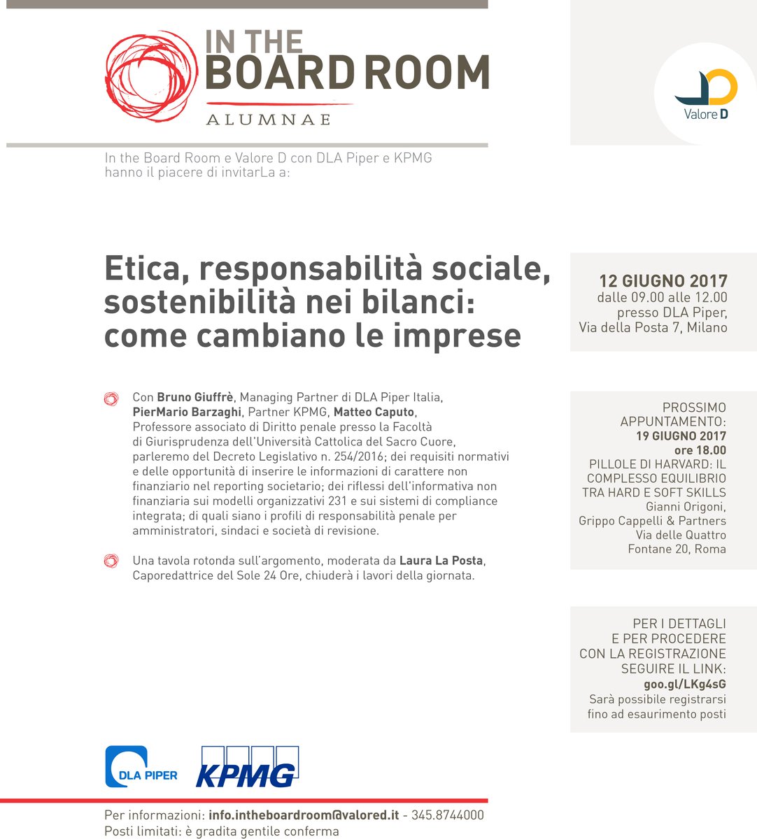 Che aspettate? Iscrivetevi: goo.gl/LKg4sG! <a href="/DLA_Piper_Italy/">DLA Piper Italy</a> #ValoreD #InTheBoardRoom