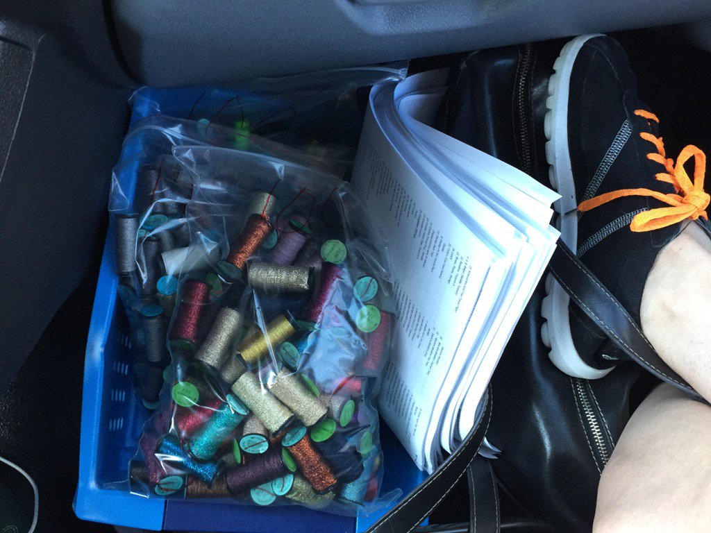 KreinikGirl's tweet photo. No room for my feet in Doug Kreinik's car! It's full of thread. Heading to the #Tnnashow to set up our booth 👍 https://t.co/IyRz874PVC