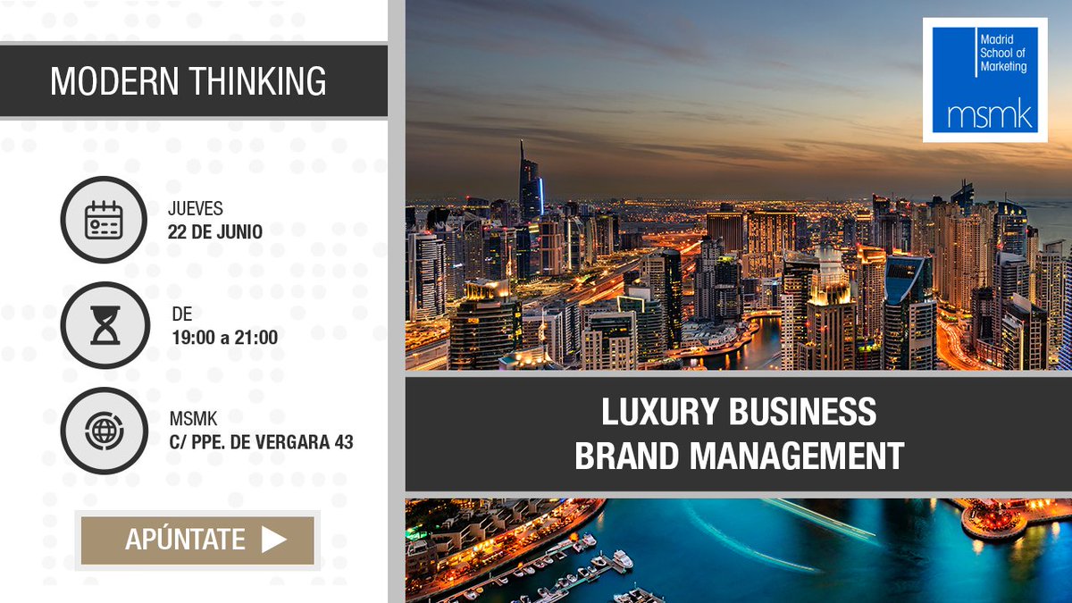 MSMK_'s tweet photo. Descubre cómo construir marca y un buen #brandmanagement en lujo con dos expertos del sector https://t.co/jV4rYNWp3F #ModernThinkingMSMK https://t.co/XFmC4Y5re8