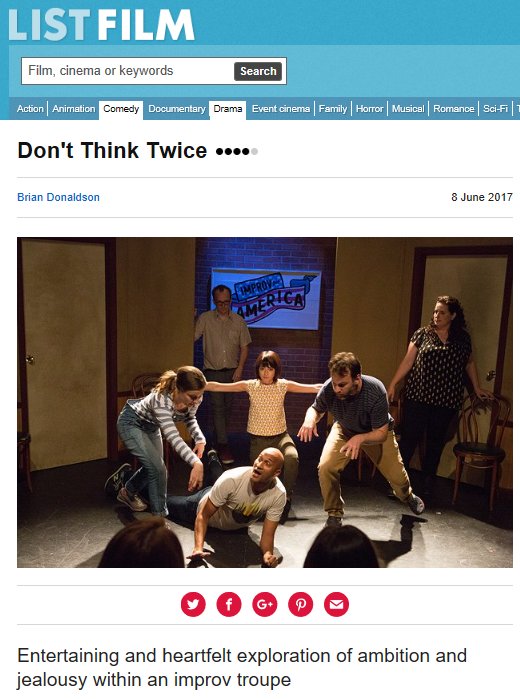 Super 4* review over at <a href="/thelistmagazine/">The List</a> here: bit.ly/2r9kgFO. #DontThinkTwice is available for digital download in the UK now!