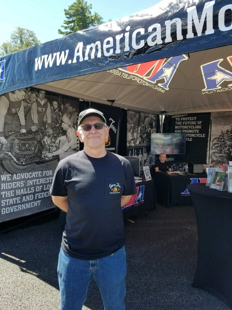 ama_riding's tweet photo. AMA Volunteer, Bill Wadsworth, is repping the #AMAGypsyTour at @AmericadeRally ! #AMAmembers, stop by &amp;  pick up your 2017 pin! https://t.co/PMFdXkHtGQ