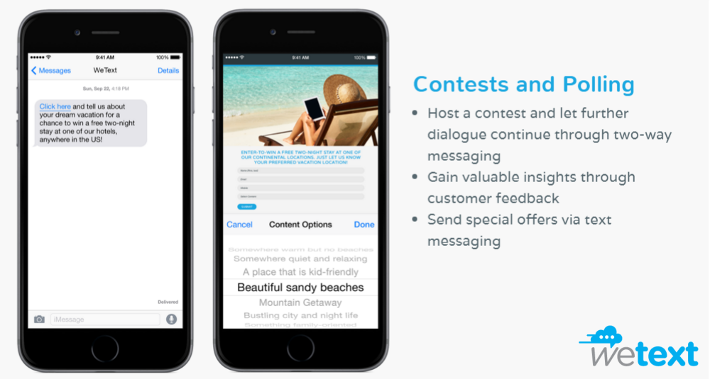 WeTextCo's tweet photo. Contests are a fun way to build your database and/or engage with your subscribers! #WeText #Marketing #DigitalMarketing #TextMarketing https://t.co/PrJHUVQsBd