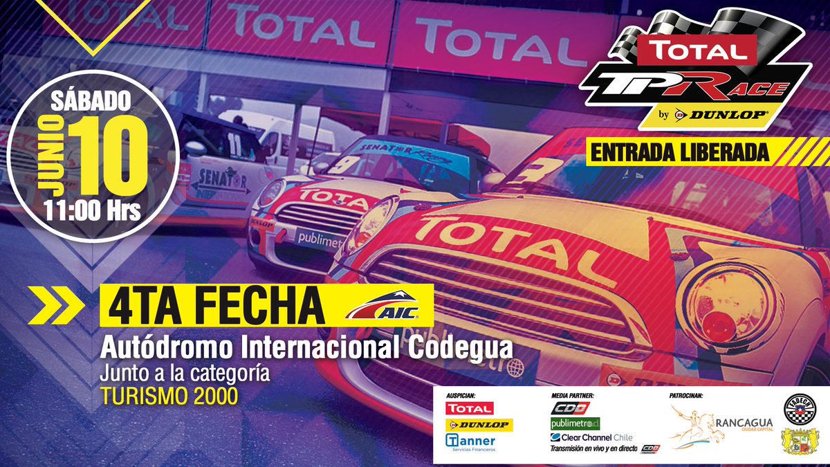 munirancagua's tweet photo. #Rancagua: Mañana todos invitados a vibrar con la 4ª fecha del #TotalTPRace en el Autódromo Internacional de Codegua. Entrada liberada RT https://t.co/1rUZOhAY68