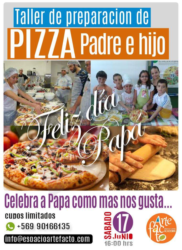 cafeartefacto's tweet photo. FELIZ DÍA PAPÁ Taller de Preparación de Pizza Padre e hijo 17/06 reservas +569 90166135 https://t.co/DWZWjeH15S