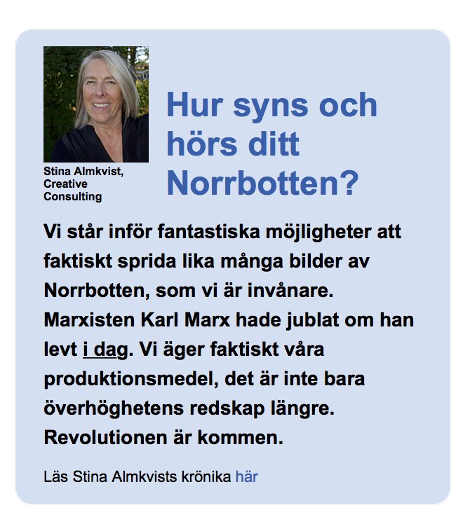 StinaAlmkvist's tweet photo. Funderat lite över Karl Marx, Andy Warholt och vi Norrbottningar ;) #berättelsernafrånnorr
https://t.co/VBsnDOSPNN (länk till krönikan) https://t.co/l5UCk9uR4o