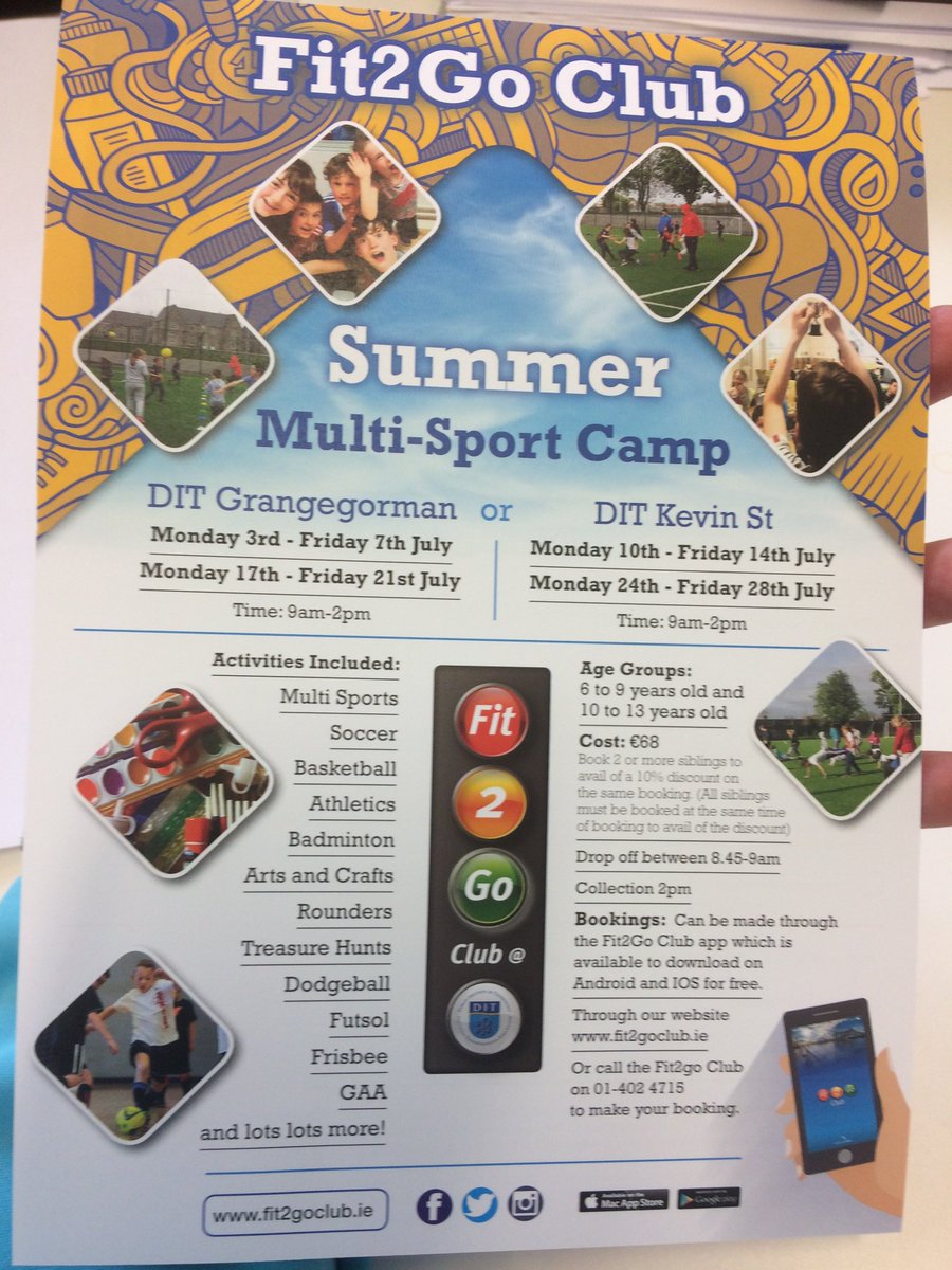 Get1Active's tweet photo. Here's some support for our active friends @dit_sports in the Dublin Institute of Technology @ditofficial and their summer camps in July :) https://t.co/DxyDC7r2Bg