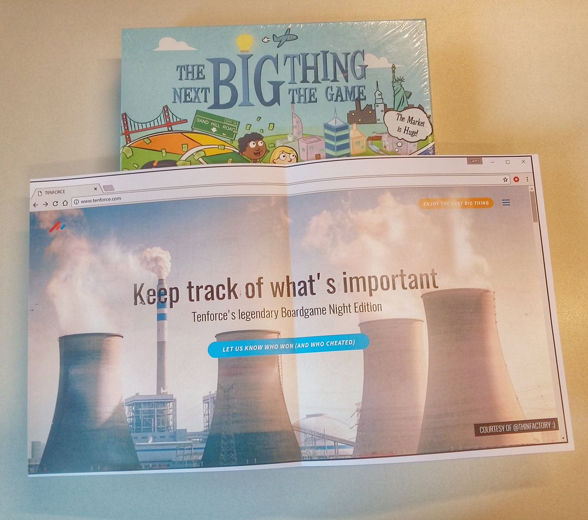 TenForce's tweet photo. Brilliant! Thanks to @thinfactory for the gift, we'll certainly enjoy it at our legendary #boardgamenight - The Next Big Thing Edition 👍 https://t.co/a2wb0qXHRs