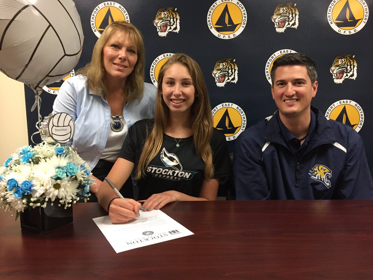 Congratulations to Northport's Charlotte Leon who signed her NLI to play volleyball at Stockton Univ. Pictured with her mom &amp; Coach Fritch
