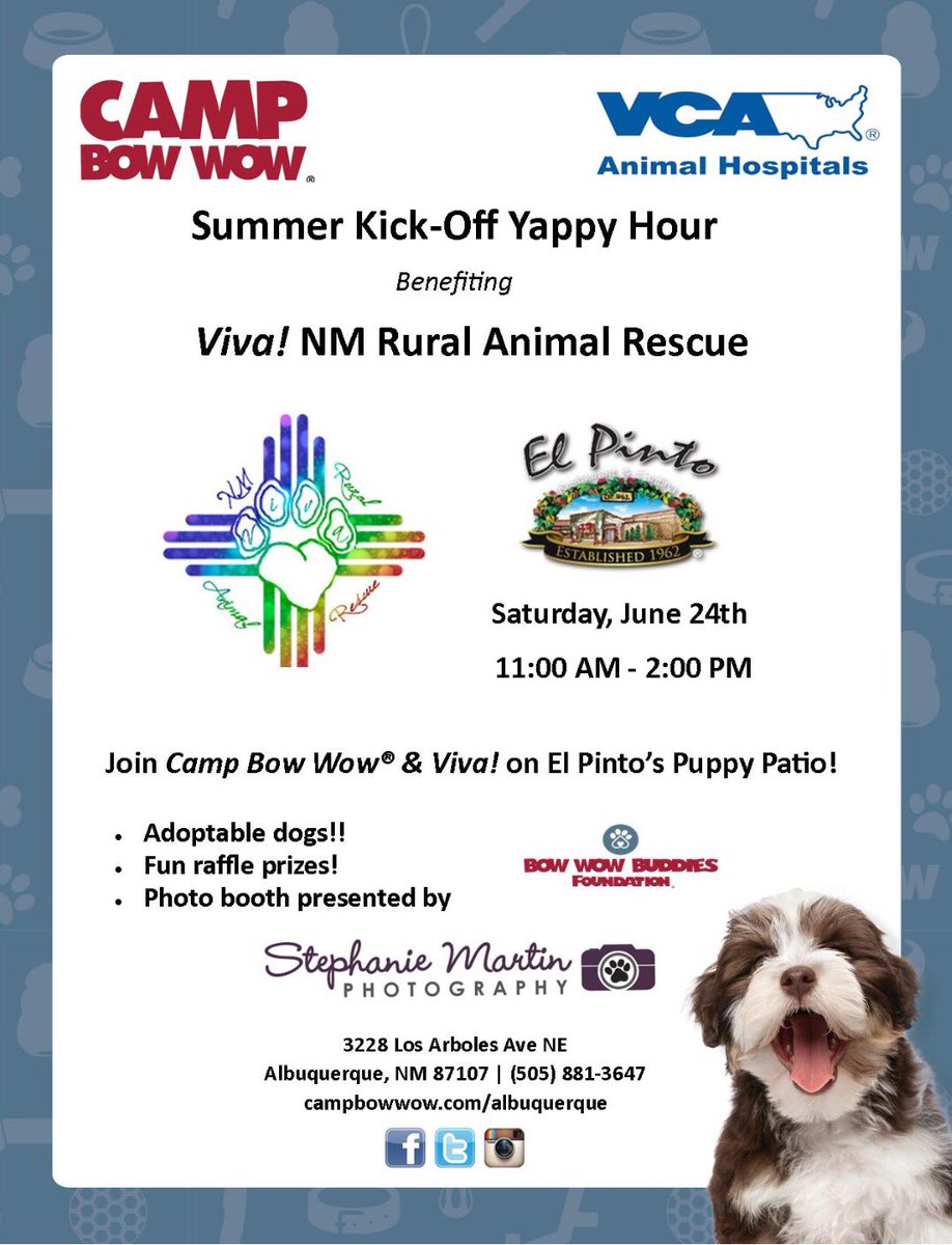 VivaPaws's tweet image. Save the date for this fun event with @ElPinto and @campbowwowabq!!! We'll be there with some of our adoptables!