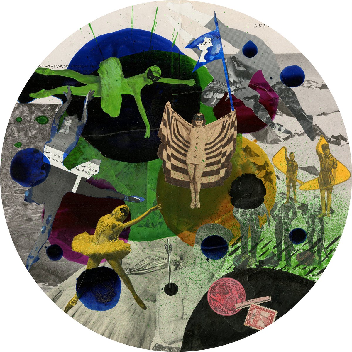 LazenbyMark's tweet photo. Final #collage "Weathering at the Black & White" (Homage to Dzama) 30cm diameter https://t.co/23Pw89PknV @victoriamiro @davidzwirner #Dzama https://t.co/f9rU8DGque