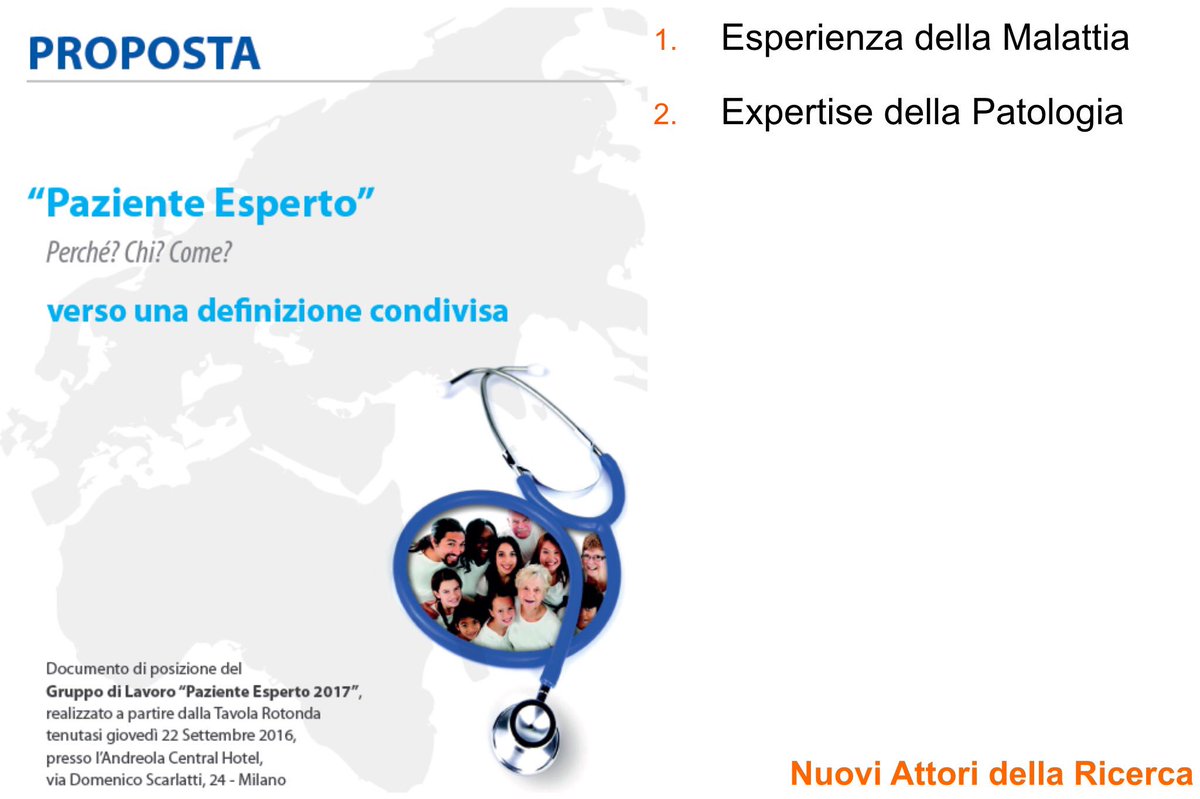GGRecchia's tweet photo. #SimposioAFI2017 9.6.2017. A new player in R&amp;D and clinical research, the #expertpatient. Why? Who?How? The Italian Guidelines @stemazzariol https://t.co/d7pOPtBCzF