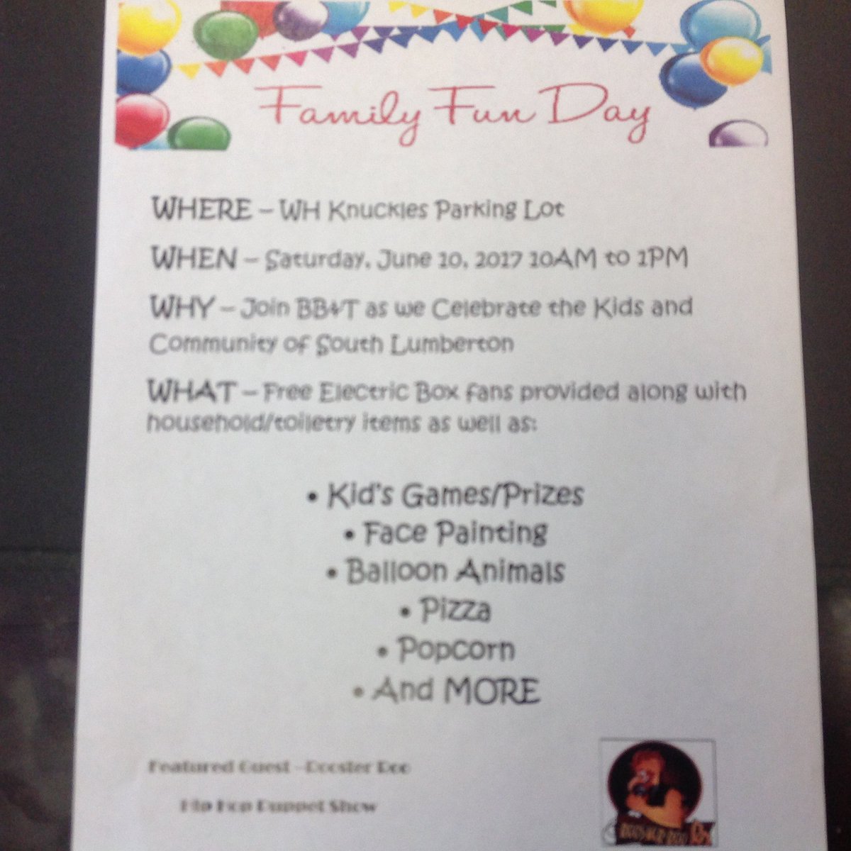 WHK_EaglesPSRC's tweet photo. Don’t forget our Family Fun Day sponsored by BB&amp;T this Saturday! Free Food, Fun, and GiveAways!! @PSRCEDU @WHK_EaglesPSRC #LumbertonStrong https://t.co/S1VIQC1w5T