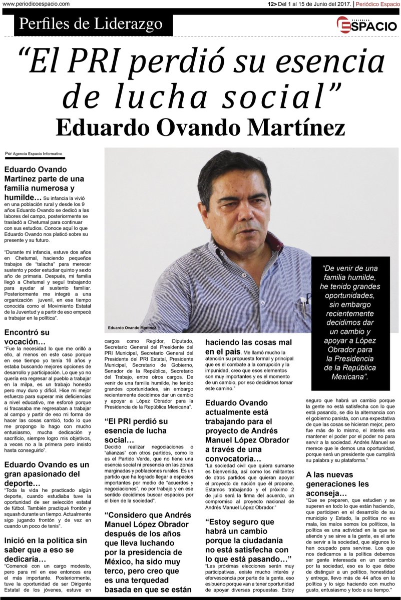 espacioportadas's tweet photo. En #PerfilDeLiderazgo 

EDUARDO OVANDO MARTÍNEZ

“EL PRI PERDIÓ SU ESENCIA DE LUCHA SOCIAL”.

@Eduardo_Ovando_
https://t.co/bCGtOJ1zCh https://t.co/yTEJENhyCe