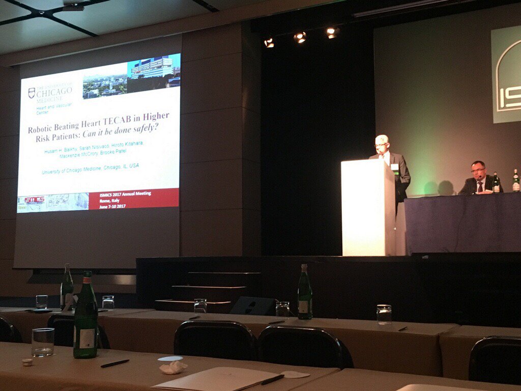 drbypass's tweet photo. Presenting in Rome at #ismics2017 on our high risk robotic #tecab results at @UChicagoMed robotic cardiac program https://t.co/sn4HV1CEv7