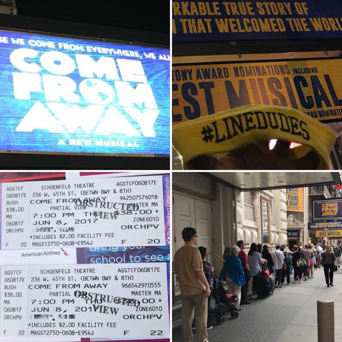 sold_inc's tweet photo. 1st of 52 ppl for @wecomefromaway 10 hr wait $205 for #broadway #rushlines #linedudes #linesitters for @TheTonyAwards nominees #thetonys https://t.co/2bvGy0yf6l