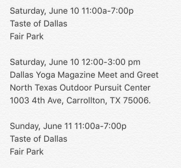 Our schedule for this weekend. #vegan #vegetarian #foodtruck #yoga #foodies <a href="/TasteofDallas/">Taste of Dallas</a> <a href="/dallasyogamag/">Dallas Yoga Magazine</a>