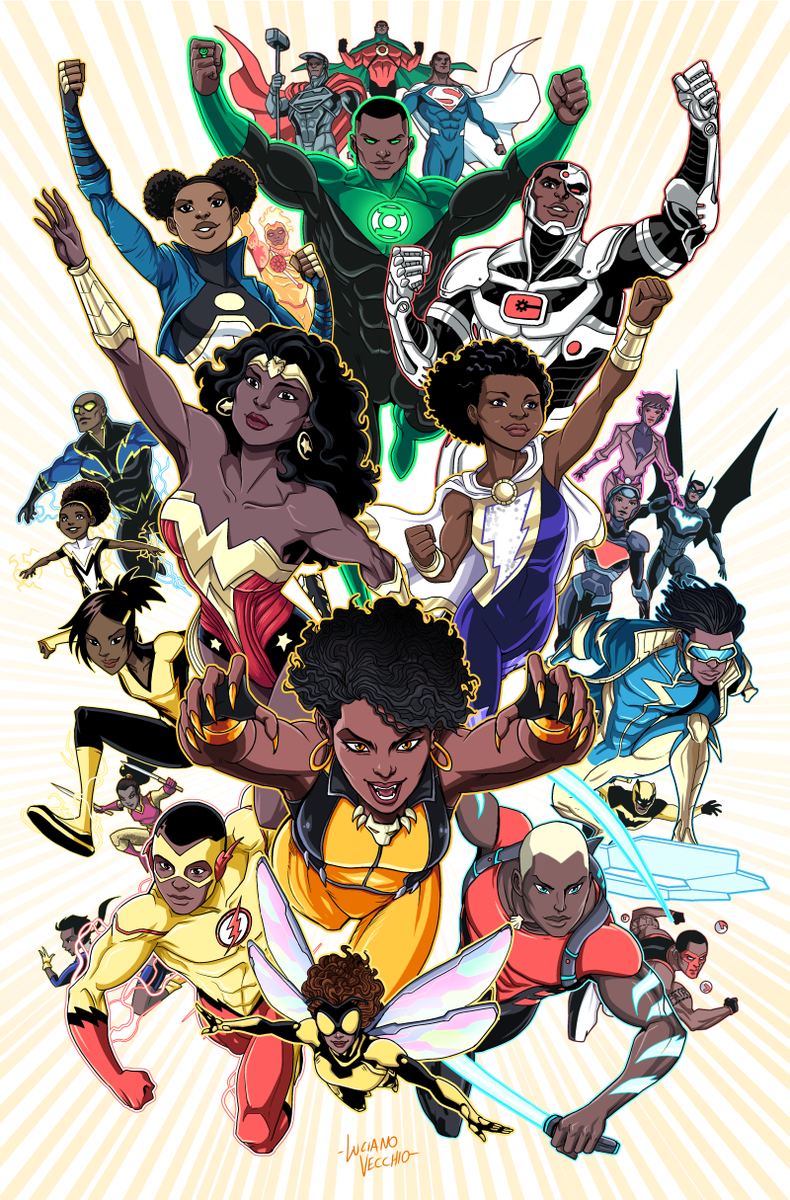 LucianoVecchio's tweet image. A couple commissioned this piece as a gift of inspiration and empowerment for their daughter. Loved drawing it:) #blacksuperheroes #dccomics