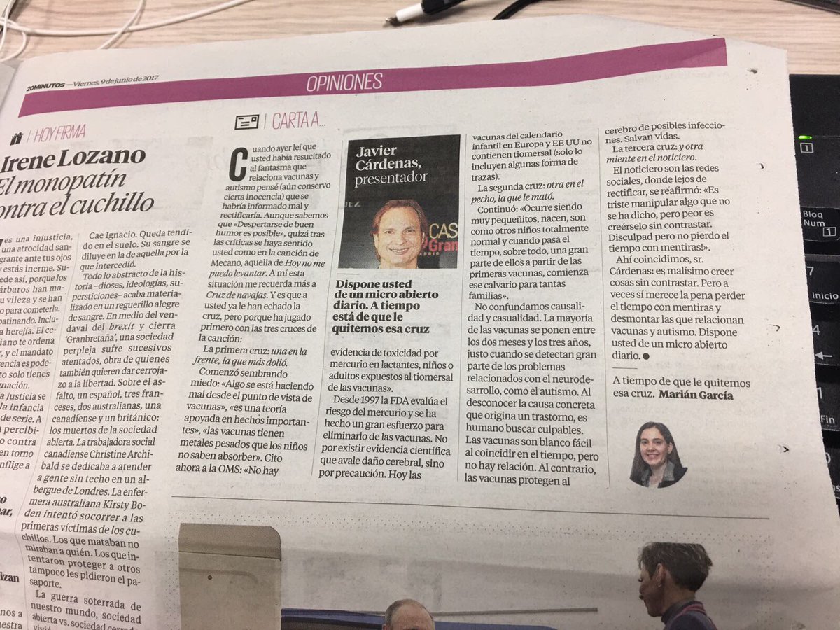 boticariagarcia's tweet photo. Si tenéis un @20m a mano, así ha quedado publicada la "carta a Javier Cárdenas" https://t.co/FE4w7qfExF