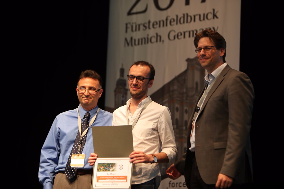 Congratulations to Charles Hudin for the Best Paper Award at #WHC2017 #Worldhaptics