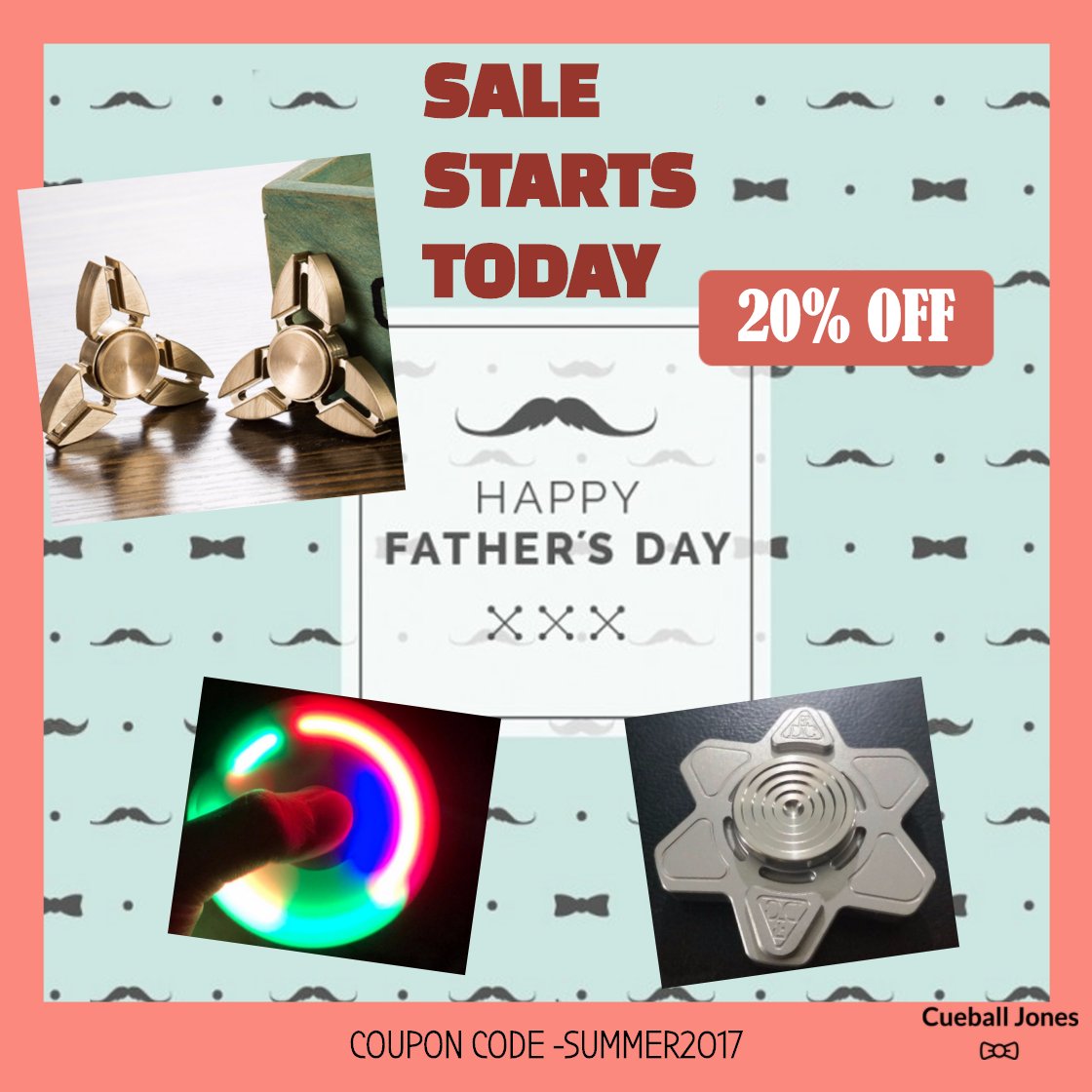 Cueball_Jones's tweet photo. Father's Day Sale Starts Today! 20% off! code SUMMER2017 #fidgets #FIDGETSPINNERS #SPINNERS #ADHD #anxiety #stress #handspinner #trispinner https://t.co/pwu5IU6Ade