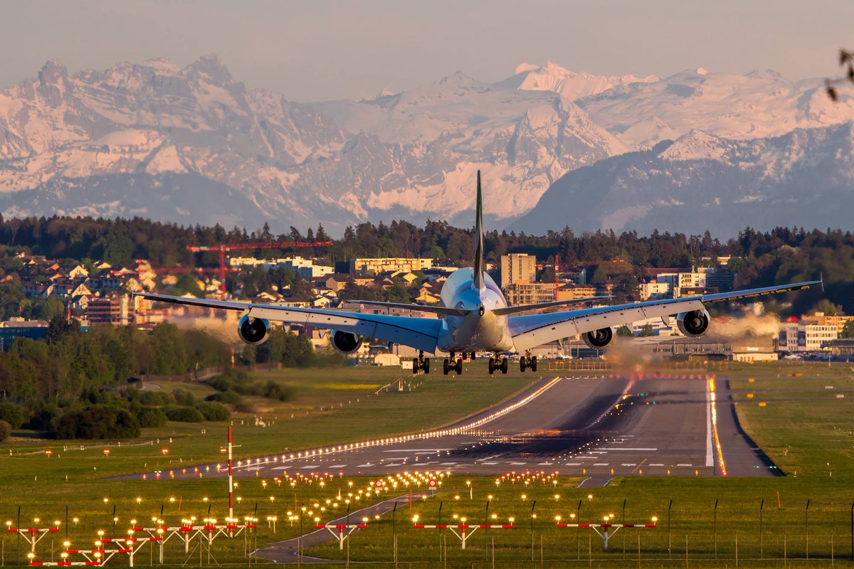zrh_airport's tweet photo. #FanPhoto We got this awesome shot of an @emirates @Airbus #A380 landing at #ZRH in front of the snow-covered Alps. Thank you, Tis Meyer! https://t.co/0bm5sNBQ8f