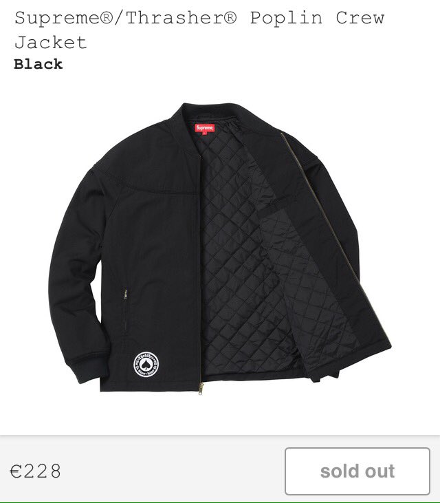 supreme thrasher poplin crew jacket black