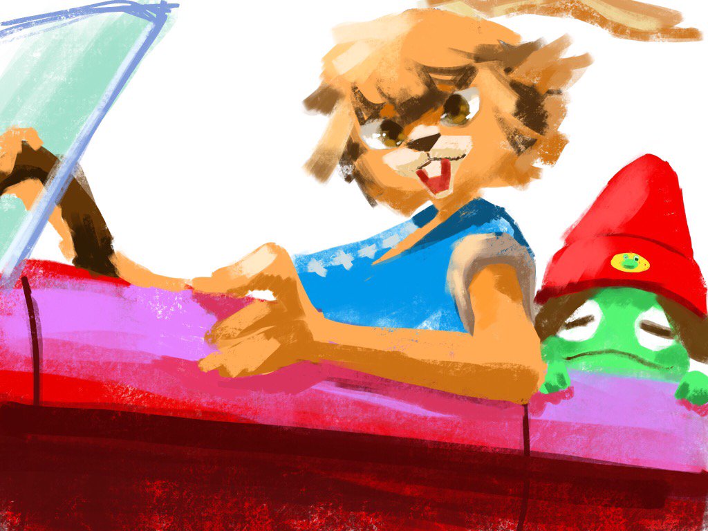 ProRapRabbit's tweet image. Otama-Maru&apos;s catching a ride with Toto-Maru (though he doesn&apos;t seem to be enjoying his driving!) in this #RapRabbitArt entry by @umejiso2000