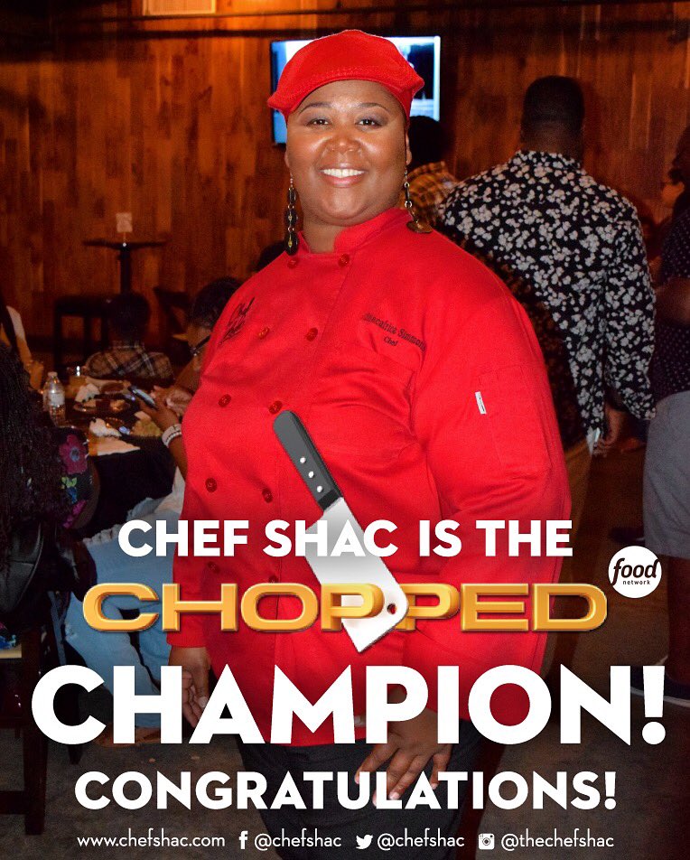ChefShac's tweet photo. We're not done celebrating just yet! Spread the word...she won! #ChefShac #Chopped #sauceontheplate https://t.co/dUT8nLDfyN