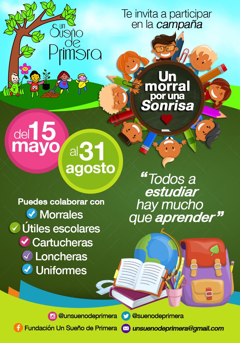 SUENODEPRIMERA's tweet photo. Recuerda que tenemos en marcha la campaña "Un morral por una sonrisa", si quieres apoyar a los niños en su educación únete. Contamos contigo https://t.co/0V5IpQ8RiP