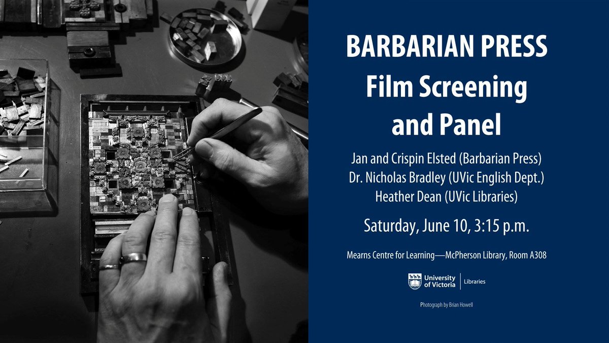 Tomorrow <a href="/BarbPressFilm/">Barbarian Press Film</a> is screening at #UVicSC <a href="/SHARP2017/">SHARP 2017</a>